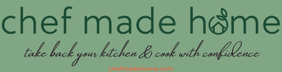 green banner with dark green writing Chef Made Home