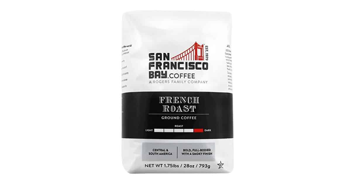 White bag of San Francisco Bay Coffee French Roast Coffee Beans