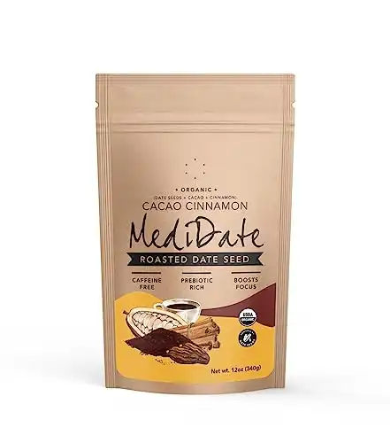 MEDIDATE Coffee Alternative - Roasted Date Seeds + Cacao + Cinnamon - Naturally Occurring Prebiotics | Polyphenols | Caffeine & Acid Free (12 oz. / 25)